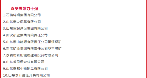 公司榮登“泰安貢獻(xiàn)力十強(qiáng)”