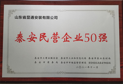 公司蟬聯(lián)泰安“民營企業(yè)50強(qiáng)”
